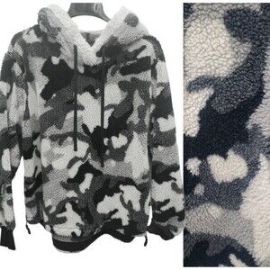 Dylan Fleece Jacket Hooded Mens XL Black Gray Camouflage Pullover Side Zip